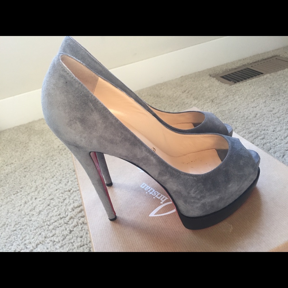 Christian Louboutin Gray Suede Peep Toe